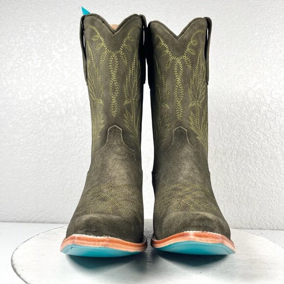 NEW Lane SANDAGA Womens Cowboy Boots 9 Green Suede Leather Western Mid Calf 11" - Picture 6 of 12